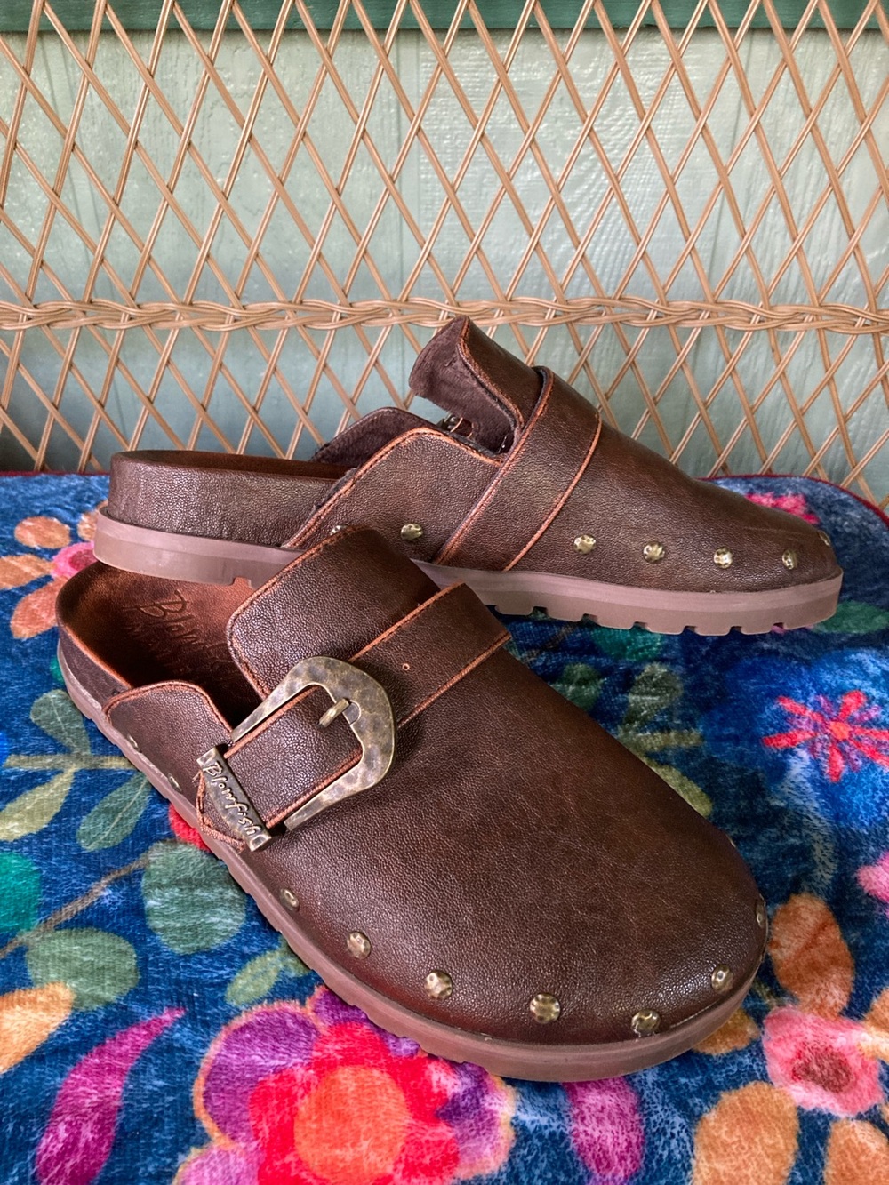 Blowfish Malibu Size 10M SKYLAR brown vegan leather slip on studded clogs